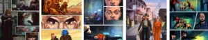 Comic book illustration portfolio featuring graphic novel artwork, character design, action scenes, fantasy comics, and professional sequential art by Creative Knot.