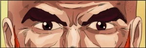 Close-up comic book illustration of an intense character's eyes showcasing expressive facial features, detailed line art, and dramatic graphic novel storytelling.